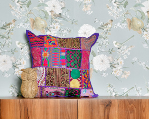 Funda de cojín de algodón puro hecha a mano con patchwork estilo khambadia, elaborada por artesanos indios de Jaipur, India, calidad de exportación, decoración para el hogar. - Product Image 2