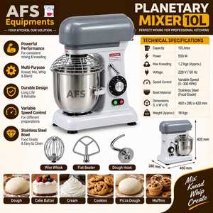 เครื่องผสมอาหารแบบตั้งโต๊ะ AFS 10 ลิตร 500 วัตต์ โถสแตนเลส ปรับความเร็วได้ สำหรับแป้งเค้ก ครีม คุกกี้ พิซซ่า มัฟฟิน รับประกัน 1 ปี - Product Image 1