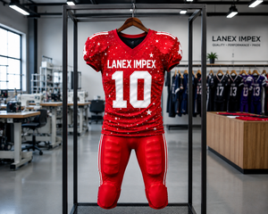 Uniforme de football américain rouge personnalisé pour hommes avec impression d'étoiles, numéro 10, vêtements d'entraînement, ensemble de maillot en polyester respirant - Product Image 5