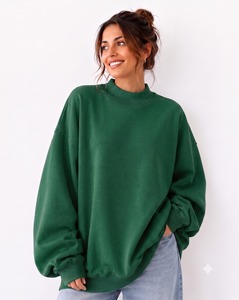 เสื้อสเวตเชิ้ตคอเต่าทรงโอเวอร์ไซส์สำหรับผู้หญิง ฤดูหนาว สีเขียวมิ้นท์ล้วน แบบไหล่ตก ผลิตจากโพลีเอสเตอร์/คอตตอน ถักทอระบายอากาศได้ดี เหมาะสำหรับฤดูใบไม้ร่วง (OEM/ODM) - Product Image 2