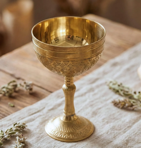 Flûtes à vin et champagne de luxe en laiton massif de qualité supérieure, plaquées or, gravées, pour cadeaux et repas, modèle religieux - Product Image 2