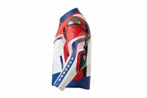 Traje de Motociclismo de Cuero Rojo, Blanco y Azul para Hombre, Conjunto de Chaqueta y Pantalones de Protección Completa para Motociclistas - Product Image 5
