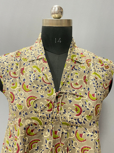 เสื้อกล้ามผ้าฝ้ายพิมพ์ลายบล็อกสำหรับผู้หญิง สไตล์ญี่ปุ่น รักษ์โลก เหมาะสำหรับฤดูร้อน ลายดอกไม้ สวมใส่สบายๆ สำหรับงานปาร์ตี้ - Product Image 2