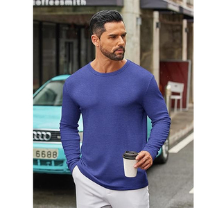 T-shirt à manches longues en coton pour homme, col rond basique, personnalisable avec logo, vêtements vierges, fournisseur en gros - Product Image 2