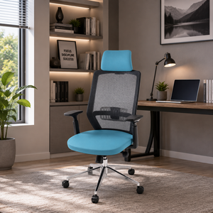 เก้าอี้สำนักงานตาข่าย KINSHA รุ่น Executive ปรับระดับพนักพิงแขนได้ ดีไซน์ตามหลักสรีรศาสตร์ ฐานโครเมียม พร้อมพนักพิงศีรษะในตัว สไตล์โมเดิร์น - Product Image 1