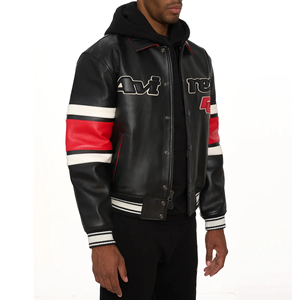 เสื้อแจ็คเก็ต Letterman Varsity สำหรับผู้ชาย หนัง PU สไตล์บอมเบอร์ วินเทจ ลายปักโลโก้ เสื้อคลุมฤดูหนาว - Product Image 4