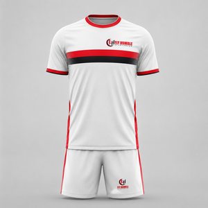 Ensemble de maillot de football pour homme Fly Humble, noir et rouge, manches courtes, évacuation de l'humidité, coupe régulière, 100% polyester, noms/nombres d'équipe personnalisés - Product Image 6