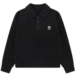 Men Knit <b>Long</b> Sleeve Polo Sweater <b>Black</b> Soft Textured Button Collar Pullover Casual Winter Top Cotton Blend OEM - Product Image 1