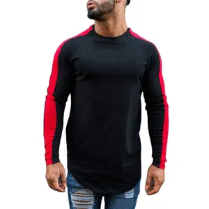 Camisas de manga larga para hombre, ropa de trabajo con Panel de contraste, dobladillo curvo, talla grande, Hip hop, moda urbana, primavera y verano