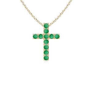 Collar con Colgante de Cruz Católica con Gema de Esmeralda Verde Natural, Joyería Fina Exclusiva y Moderna, Colgante de Oro de 14K - Product Image 1