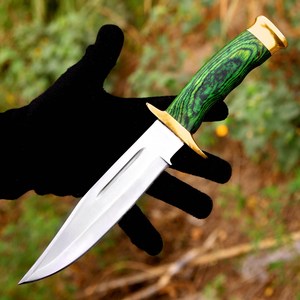 Cuchillo Bowie de Caza con Hoja de Acero 440C, Mango de Madera Pakka, Empuñadura de Latón, Cuchillo para Caza y Camping con Funda de Cuero - Product Image 2
