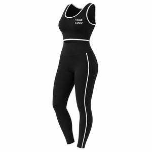 Women Custom Scoop Neck Racerback Sports Bra Set Solid Color Mid Waist Leggings for Plus Size 2-Piece Seamless - Product Image 2