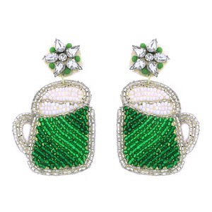 Pendientes de Mardi Gras con arcoíris de cuentas y flor-de-lis, también conocidos como pendientes de bordado con cuentas de semillas, mariposa tricolor y perla - Product Image 6