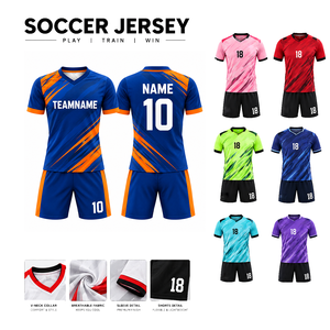 Ensemble de maillots de football personnalisés de qualité supérieure, col en V, manches courtes, 100% polyester, impression sublimée, évacuation de l'humidité, pour hommes adultes - Product Image 5