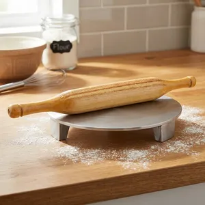 Juego de Chakla Belan de Aluminio con Rodillo de Madera |   Tabla Redonda para Hacer Roti con Soporte Elevado para Chapati, Paratha y Puri - Product Image 5