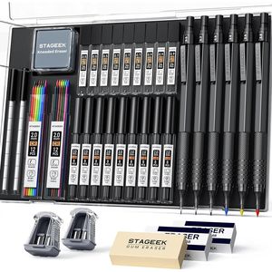 Set di 35 Matite Meccaniche Nere per Disegno Artistico 0.5/0.7/0.9/2.0, Matite in Grafite Metallica per Disegno Tecnico, con Temperino e Gomme, Confezione da 384 Pezzi - Product Image 1