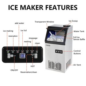 Máquina de Hielo Comercial de 110 LBS/24H con 2 Entradas de Agua, Máquina de Hielo Independiente con Contenedor de Almacenamiento de 24 LBS, Pala para Hielo - Product Image 3
