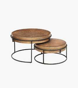 Nuevas mesas de centro industriales apilables con acabado antiguo y tapas redondas para muebles de sala de estar - Product Image 1