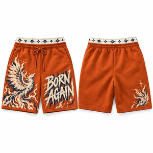 Pantalones cortos con estampado de pájaros, cintura con estampado de ilustraciones de nubes, ropa informal, estilo diario, artículos esenciales para vacaciones, letras decorativas - Product Image 1