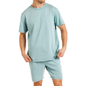 Ensemble tendance homme été, t-shirt et short en coton, couleurs contrastées, style décontracté - Product Image 1
