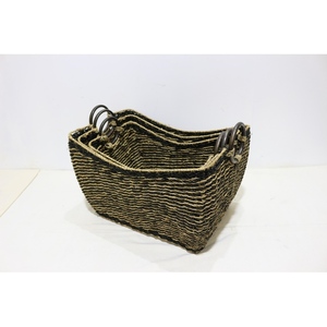 Cesta Organizadora Rectangular de Almacenamiento para el Hogar, Tejida con Hierba Marina Natural, con Asas de Metal - Product Image 5