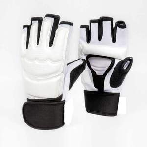 Gants d'entraînement blancs à demi-doigts en PU avec sangle de poignet en velcro pour le sparring et les arts martiaux, unisexe - Product Image 6