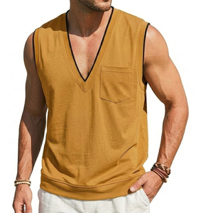 Débardeur Homme Personnalisé OEM Col V Profond Sans Manches avec Poche – Prix de Gros – Streetwear Décontracté Été Coton pour Hommes - Product Image 1