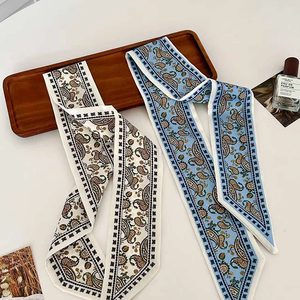 Pañuelo de seda fino para mujer, cinta de seda larga para el pelo, pequeños pañuelos para el cuello, cinta para asa de bolso con estampado Paisley, pañuelo para la cabeza, lazo para mujer 90cm*6cm - Product Image 5