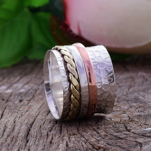 Bague tournante en argent sterling 925, faite à la main, pour soulager l'anxiété, bijoux - Product Image 1