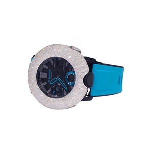 Round Dial Analog 20mm Glass Half Iced Out Moissanite Diamond <b>Watch</b> with Glass Crystal Metal <b>Case</b> Rubber Band All Occasion - Product Image 2