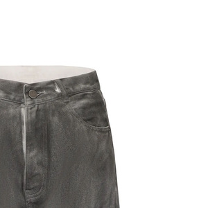 Men's Gray Corduroy Cargo Pants High Waist <b>Wide</b> <b>Leg</b> Multiple Pockets Sand Wash Workwear Style Autumn Wear Button Fly - Product Image 2