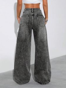 Jeans cargo pour femmes – Pantalon en denim ample à taille haute et jambes larges, coupe décontractée avec poches utilitaires - Product Image 3