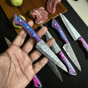 Ensemble de 6 couteaux à steak de chef en acier Damas faits à la main, style vintage, ambidextres, écologiques, vente en gros OEM - Product Image 3