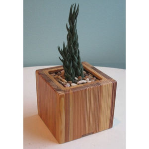 Pot à succulentes carré en bois artisanal, moderne, en bois de récupération, finition naturelle, grain unique, décoration de bureau intérieure, bon prix - Product Image 1