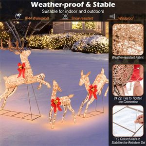 Decorazione Natalizia a 3 Pezzi con Renne Illuminate, Luci Festive per le Feste - Product Image 6