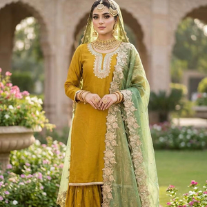 Conjunto Sharara de Seda Bordada Royal Heritage Fendy – Colección de Lujo para Bodas y Festividades - Product Image 1