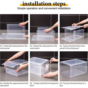 Ensemble de 6 boîtes à chaussures empilables en plastique transparent avec porte magnétique, robustes et épaisses, pour un rangement facile des chaussures, montage facile - Product Image 5