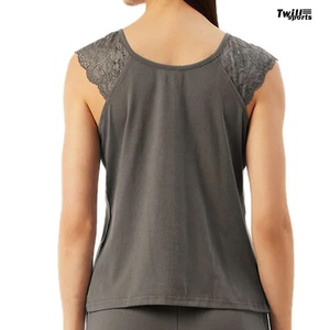 100% coton pour porter des femmes solide lavé polaire pyjama ensemble sans manches débardeur pantalon 2 pièces sans col séchage rapide - Product Image 4