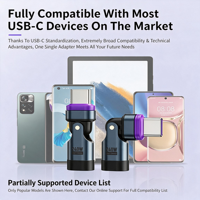 Adaptateur magnétique USB-C 240W DC, tout nouveau convertisseur 3-en-1, coudé à 180°, micro USB-C 16 broches, charge rapide et synchronisation des données pour ordinateur portable