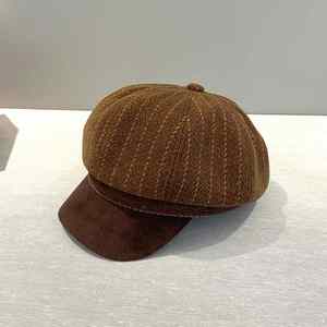 Striped Wool Newsboy Cap Unisex Autumn Spring Casual Hat 56-58CM Adult <b>Beret</b> Style - Product Image 5