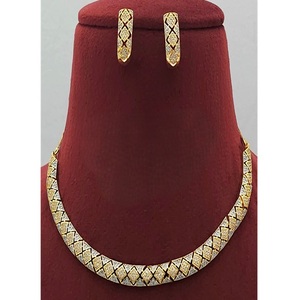 Gold Plated Brass Geometric Moissanite <b>Necklace</b> and Earring Set Wedding Gift Party Unisex <b>Fashion</b> Jewelry - Product Image 1