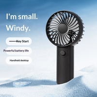 Mini ventilateur portatif pliable à piles avec affichage en anglais, trois vitesses, personnalisable avec logo, pour usage extérieur