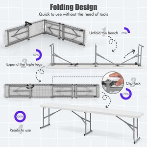 Panca Pieghevole in Plastica da 6 Piedi con Maniglia per il Trasporto, Ideale per Picnic, Campeggio, Sala da Pranzo e Uso in Patio - Product Image 4