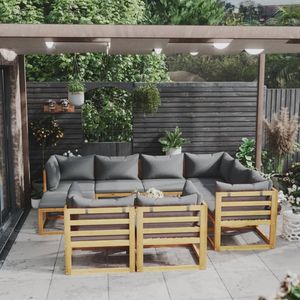 Ensemble de salon de patio en bois d'acacia massif 10 pièces avec coussins ensembles de jardin - Product Image 1