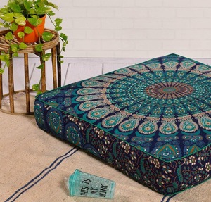 Indian Hippie Mandala Floor <b>Cushion</b> <b>Cover</b> | Oversized Cotton Ottoman Daybed <b>Cover</b> with Heavy Duty Zipper 35 Inch <b>Turquoise</b> - Product Image 2