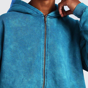 Custom Breathable Men's Oversized Acid Wash <b>Zip</b> Hoodies Heavyweight Cotton Fleece Solid Color Casual Hooded Sweatshirt - Product Image 4