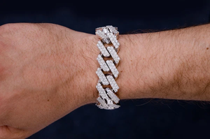 Men's 925 Silver Rhodium Plated Diamond Chain <b>Bracelet</b> Micro Pave Round Cut Hiphop Style Geometric Link Design Everyday Wear - Product Image 4