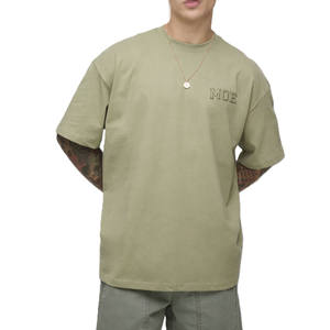 T-shirt pour homme en coton épais avec logo brodé ton sur ton, finition soignée, personnalisation de marque, vente en gros, production OEM en vrac - Product Image 1