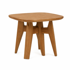 <b>Solid</b> Teak Scandinavian Modern <b>Rounded</b> Square <b>Dining</b> Side <b>Table</b> Five Tapered Prism Supports Eco-Friendly Durable Villa Apartment - Product Image 2
