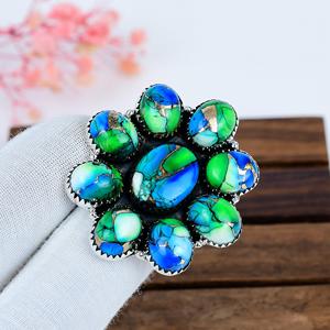 Anillo Floral de Plata de Ley Oxidada con Turquesa, Joyería Boho Hecha a Mano, Regalo Inspirado en la Naturaleza para Ella - Product Image 6